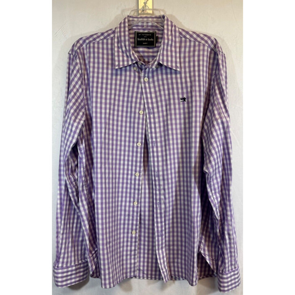 Scotch & Soda Favorite Shirt Regular Fit Checked Gingham Purple White Mens L D54 - Picture 1 of 6